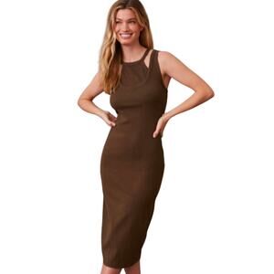T.LA Ribbed Cutout Bodycon Midi Dress Brown Tank Style Size Small